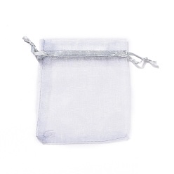 Light Grey Organza Gift Bags, with Drawstring, Rectangle, Light Grey, 12x10cm