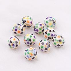 Colorful Spray Painted Resin Beads, with Star Pattern, Round, Colorful, 10mm, Hole: 2mm