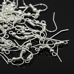 Argent Crochets de boucles d'oreilles en fer, fil d'oreille, avec boucle horizontale, sans cadmium et sans plomb, argenterie, 17~19x0.8mm, Trou: 2mm, Jauge 22, pin: 0.6 mm