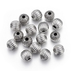 Stainless Steel Color 304 Stainless Steel Corrugated Beads, Round, Stainless Steel Color, 10mm, Hole: 2.5mm