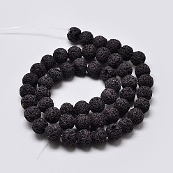 Black Natural Lava Rock Round Bead Strands, Dyed, Black, 10mm, Hole: 1mm, about 38pcs/strand, 15.7 inch