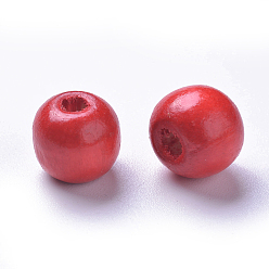 Rouge Perles de bois naturel teintes, ronde, sans plomb, rouge, 10x9mm, trou: 3 mm, environ 3000 pcs / 1000 g