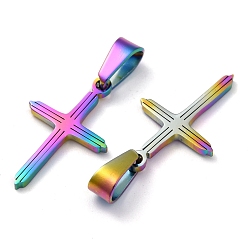 Rainbow Color Ion Plating(IP) 304 Stainless Steel Pendants, for Jewelry Making, , Rainbow Color, 22x14x1.2mm, Hole: 3.5x7mm