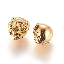 Golden 304 Stainless Steel Beads, Ion Plating (IP), Lion Head, Golden, 13x11.5x10.5mm, Hole: 3mm