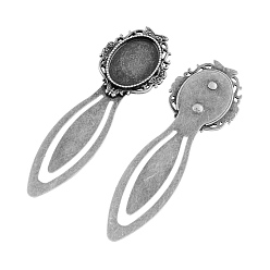 Antique Silver Tibetan Style Bookmark Cabochon Settings, Cadmium Free & Lead Free, Antique Silver, Tray: 25x18mm, 88x28x4mm