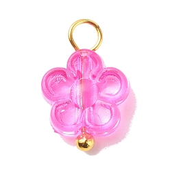 Golden Transparent Acrylic Pendants, with Brass Finding, Flower, Golden, 13x8.5x3.5mm, Hole: 2mm