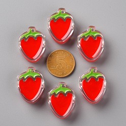 Red Transparent Enamel Acrylic Beads, Strawberry, Red, 25.5x19x9mm, Hole: 3.5mm