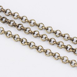 Antique Bronze Iron Rolo Chains, Belcher Chain, with Spool, Unwelded, Lead Free & Nickel Free, Antique Bronze, 2x1mm, about 328.08 Feet(100m)/roll