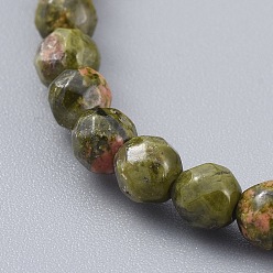 Unakite Natural Unakite Beads Stretch Bracelets, with Brass Beads and Natural Pearl Beads, 2-1/2 inch(6.4cm)