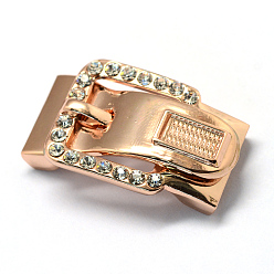 Light Gold Alloy Rhinestone Magnetic Clasps with Glue-in Ends, Buckle, Light Gold, 38x23.5mm, Half Hole: 3x16mm
