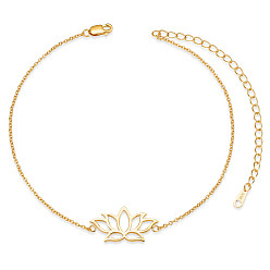 Golden SHEGRACE 925 Sterling Silver Link Anklets, with Cable Chain, Lotus, Golden, 8-1/4 inch(21cm)