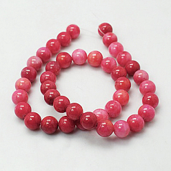 Deep Pink Jade Beads Strands, Natural White Jade, Dyed, Round, Deep Pink, 8mm, Hole: 1mm, about 51pcs/strand, 15.7 inch