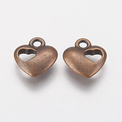 Red Copper Alloy Pendants, Cadmium Free & Nickel Free & Lead Free, Heart, Red Copper, 13x11x3mm, Hole: 1.5mm
