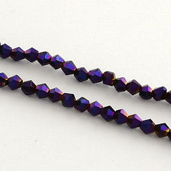 Purple Plated Electroplate Glass Bead Strands, Rainbow Plated, Faceted Bicone, Purple Plated, 4x4.5mm, Hole: 1mm, about 92~96pcs/strand, 13.78~14.37 inch
