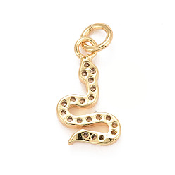 Real 24K Gold Plated Eco-Friendly Brass Micro Pave Cubic Zirconia Pendants, with Jump Ring, Long-Lasting Plated, Lead Free & Cadmium Free, Snake, Real 24K Gold Plated, 14x8x2mm, Hole: 2.9mm