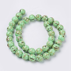 Light Green Sea Shell and Synthetic Turquoise Assembled Beads Strands, Round, Light Green, 6mm, Hole: 1.2mm, about 65pcs/strand, 15.7 inch(40cm)