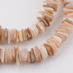 BurlyWood Natural Shell Bead Strands, Rectangle, BurlyWood, 5~17x5~7x1~4mm, Hole: 1mm, about 200pcs/strand, 15.7 inch