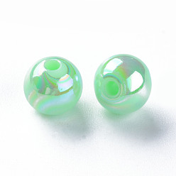 Aquamarine Opaque Acrylic Beads, AB Color Plated, Round, Aquamarine, 8x7mm, Hole: 2mm, about 1745pcs/500g