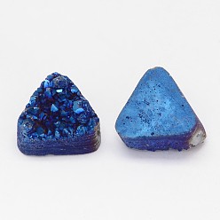 Blue Plated Electroplated Natural Druzy Quartz Crystal Beads, Triangle, Blue Plated, 14x15x8~9mm, Hole: 1.5mm
