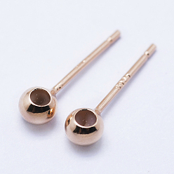 Rose Gold 925 Sterling Silver Ear Stud Findings, Rondelle Stopper Beads with Rubber, Rose Gold, 15x4x3mm, Hole: 1mm, Pin: 0.8mm