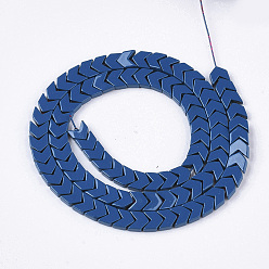 Dodger Blue Spray Painted Non-magnetic Synthetic Hematite Beads Strands, Arrow/Chevron, Dodger Blue, 5.5x6x2mm, Hole: 0.7mm, about 107pcs/strand, 16.1 inch