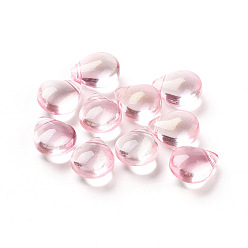 Pink Transparent Glass Beads, with Glitter Powder, Dyed & Heated, Teardrop, Pink, 12x9x6mm, Hole: 1mm