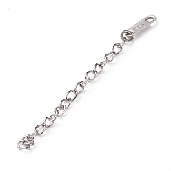 Stainless Steel Color 304 Stainless Steel Chain Extender, with Chain Tabs & Word K14, Stainless Steel Color, 60~62x3mm