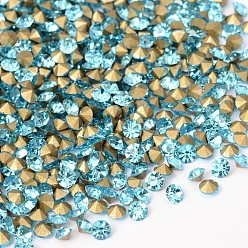 Aquamarine Back Plated Grade A Diamond Glass Pointed Rhinestone, Aquamarine, 6~6.2mm, about 288pcs/bag