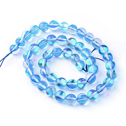 Royal Blue Synthetic Moonstone Beads Strands, Holographic Beads, Dyed, Round, Royal Blue, 6mm, Hole: 1mm, about 60~62pcs/strand, 14~15 inch
