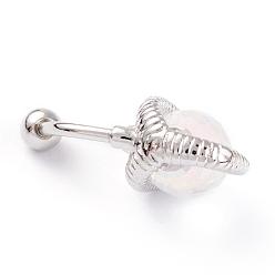 Stainless Steel Color Piercing Jewelry, Brass Micro Pave Cubic Zirconia Navel Rings, Belly Rings, with 304 Stainless Steel Bar, Round, Clear AB, Stainless Steel Color, 27.5mm, Bar: 14 Gauge(1.6mm), Bar Length: 3/8"(10mm)
