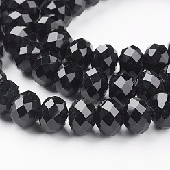 Black Handmade Glass Beads, Faceted Rondelle, Black, 12x8mm, Hole: 1mm, about 72pcs/strand