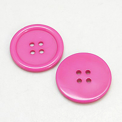 Hot Pink Resin Buttons, Dyed, Flat Round, Hot Pink, 30x3mm, Hole: 3mm, 98pcs/bag