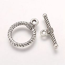 Antique Silver Alloy Toggle Clasps, Ring, Antique Silver, Ring: 22x17.5x3mm, Hole: 2mm, Bar: 25.5x8x3mm, Hole: 2mm