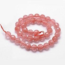 Cherry Quartz Glass Cherry Quartz Glass Beads Strands, Faceted, Round, 10mm, Hole: 1mm, about 37pcs/strand, 14.9 inch~15.1 inch