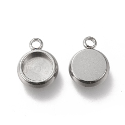 Stainless Steel Color 304 Stainless Steel Pendant Cabochon Settings, Flat Round, Stainless Steel Color, Tray: 6mm, 11x8x3mm, Hole: 1.8mm