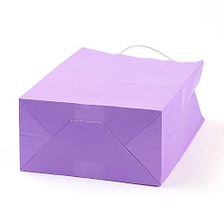 Pourpre Moyen Sacs en papier kraft de couleur pure, sacs-cadeaux, sacs à provisions, avec poignées en ficelle de papier, rectangle, support violet, 27x21x11 cm