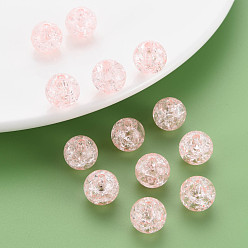 Pink Transparent perles acryliques craquelés, ronde, rose, 12x11mm, Trou: 2mm, environ566 pcs / 500 g.
