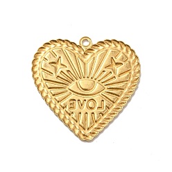 Золотой Латунные подвески, сердце с рисунком глаз, золотые, 30x30x1 мм, отверстие : 1.6 мм