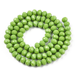 Vert Jaune Brins de perles rondelles en verre de couleur unie à facettes, vert jaune, 6x4mm, Trou: 1mm, Environ 87~90 pcs/chapelet, 15.7 pouce