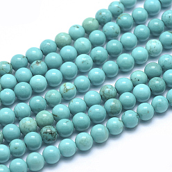 Turquoise Brins de perles rondes en magnésite naturelle, teint, turquoise, 4mm, Trou: 0.5mm, Environ 98 pcs/chapelet, 15.9 pouce (40.5 cm)