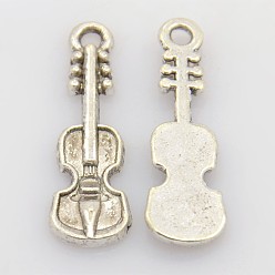 Antique Silver Tibetan Style Alloy Violin Pendants, Lead Free and Cadmium Free, Antique Silver, 25x7.5x2mm, Hole: 2mm
