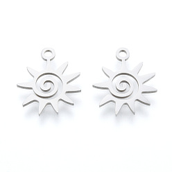 Stainless Steel Color 201 Stainless Steel Charms, Laser Cut Pendants, Sun, Stainless Steel Color, 15x13x1mm, Hole: 1.5mm