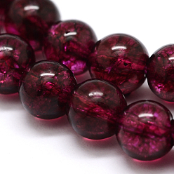 Old Rose Dyed Round Natural Crackle Quartz Beads Strands, Old Rose, 6mm, Hole: 1mm, about 31pcs/strand, 7.5 inch