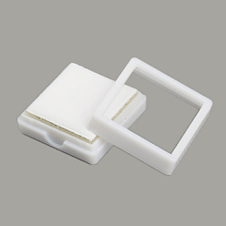 Blanc Boîtes d'ensemble de bijoux en plastique, de velours à l'intérieur, carrée, blanc, 40x40x15mm