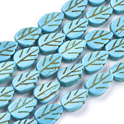 Turquoise Synthetic Turquoise Beads Strands, Dyed, Leaf, Turquoise, 14x9x3mm, Hole: 1mm, about 29pcs/strand, 15.55 inch