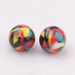Colorful Spray Painted Resin Beads, with Geometrical Pattern, Round, Colorful, 10mm, Hole: 2mm