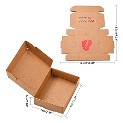 BurlyWood Kraft Paper Gift Box, Wedding Decoration, Folding Boxes, with Heart Pattern, BurlyWood, 18.6x17.3x0.05cm, Finished Product: 8x6x2cm