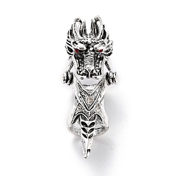 Garnet Alloy Rhinestones Finger Rings for Men, Wide Band Rings, Dragon, Antique Silver, Garnet, Inner Diameter: 16.5mm and 21mm, 75.5x28x32mm