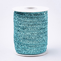 Turquoise Ruban scintillant scintillant, ruban de polyester et nylon, turquoise, 3/8 pouce (9.5~10 mm), environ 50 yards / rouleau (45.72 m / rouleau)