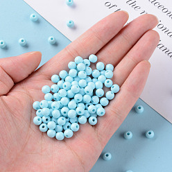 Bleu Ciel Perles acryliques opaques, ronde, bleu ciel, 6x5mm, Trou: 1.8mm, environ4400 pcs / 500 g